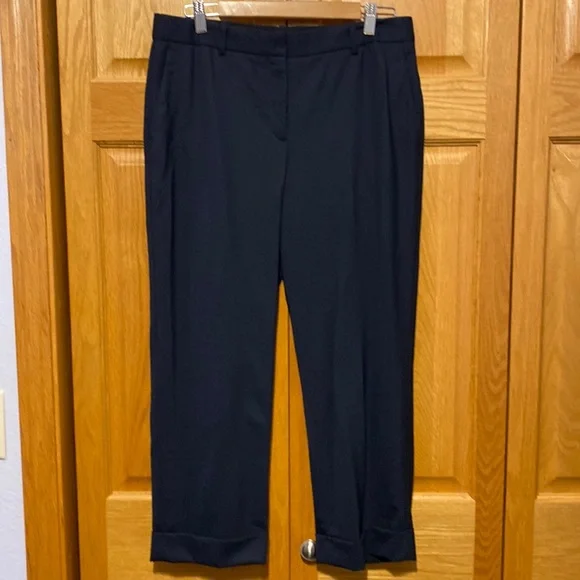 Theory Heze Contour 100% virgin Wool navy blue cropped cuffed hem light pants 10 - Picture 2 of 11